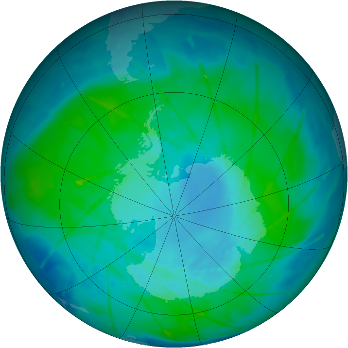 Antarctic ozone map for 23 January 2011